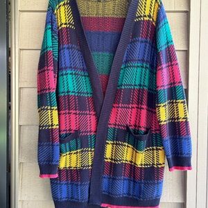 Sweet Claire sweater long sleeves pockets multi-colored bold bright  Sz L-XL
